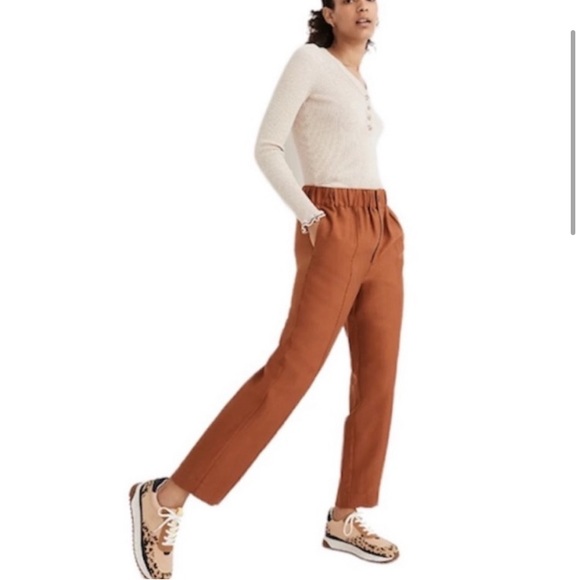MADEWELL Tapered Huston Pull-On Crop Pants in Cognac Burnt Orange M MC989 - Picture 2 of 8